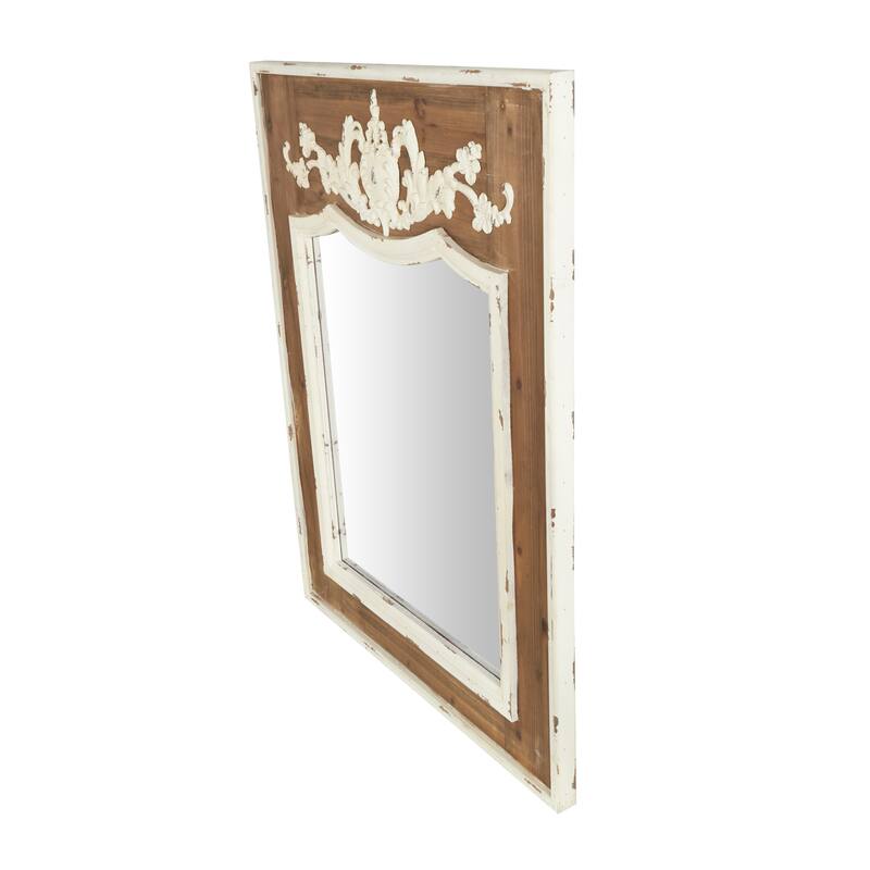 Wood Floral Carved Acanthus Wall Mirror - Brown - Roche River Decor - 2"W x 33"L x 43"H