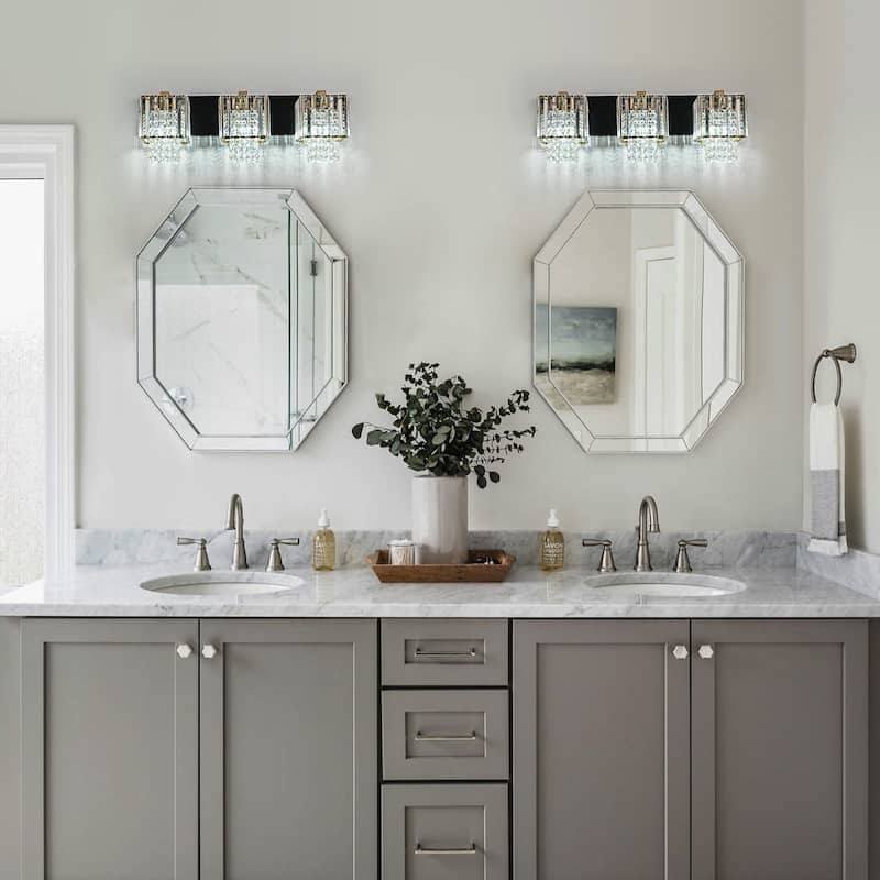 Modern Dimmable Glam Crystal Bathroom Vanity Lights Linear Black Gold Wall Light - Black & Gold
