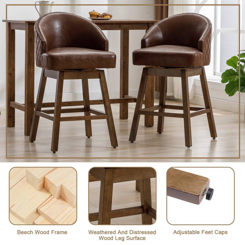 Rotating Bar Chair, Counter Height Bar Chair With Backrest, Leather Rotating Kitchen Stool, Set of 2