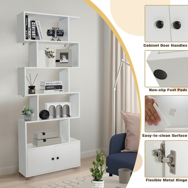 Gymax 2PCS 6-tier Geometric Bookcase S-shaped Z-shelf Gymax 2PCS 6-tier Geometric Bookcase S-shaped Z-shelf