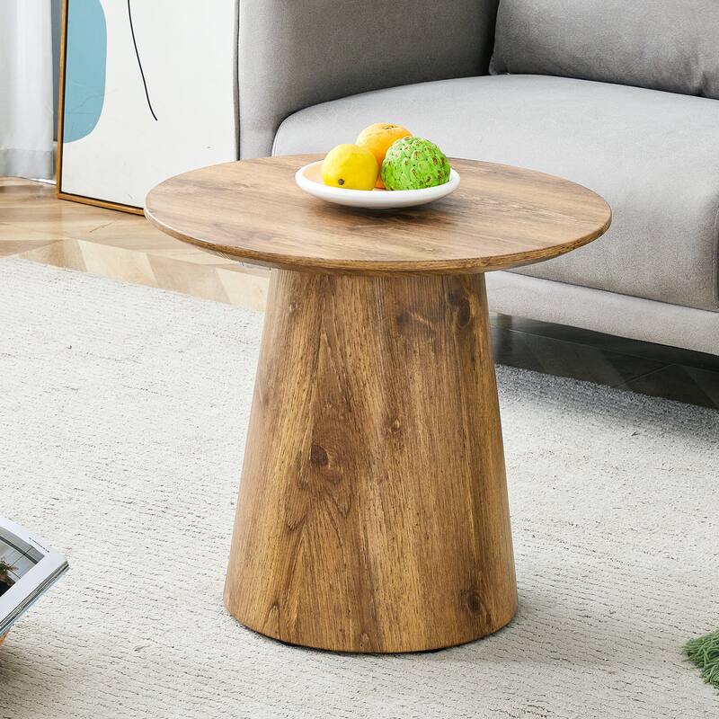 Roomfitters 21.6" Round MDF Coffee Table with Natural Wood Grain Finish and Black Metal Legs, Wood