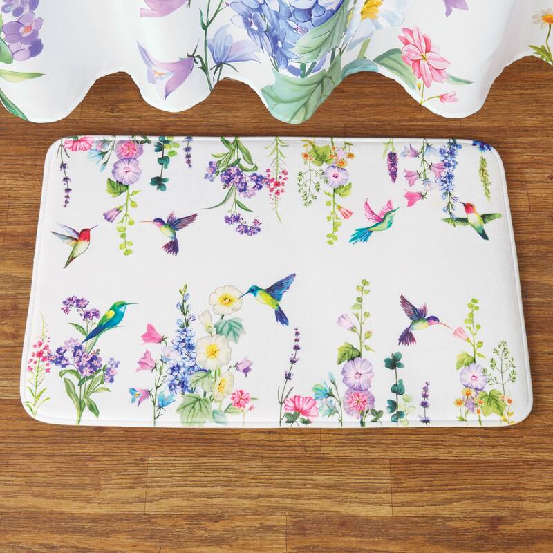 Blossoming Hummingbird Garden Skid-Resistant Foam Bath Mat - Purple - 20.250 x 14.750 x 1.250