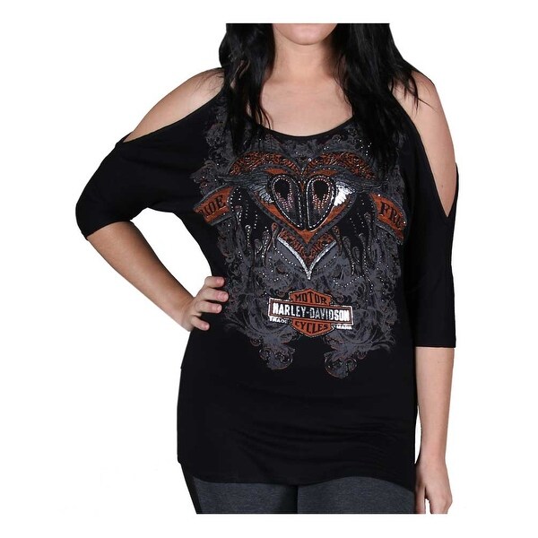 Shop Harley Davidson Women S Shirt Embellished Cold Shoulder Freedom 3 4 Sleeve Tee Ships To Canada Overstock 21691331