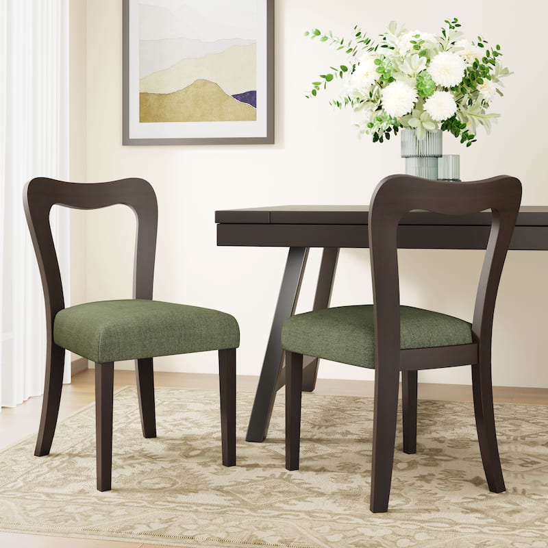 Christopher Knight Home - Ethan Modern Upholstered Dining Chair Set of 2 with Open-Back Design - Dark Brown+Green