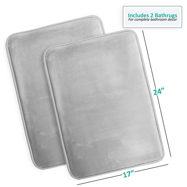 dimension image slide 24 of 58, Clara Clark Ultra Soft Plush Bathroom Rug - Non-Slip, Velvet, Memory Foam Bath Mat - Set of 2