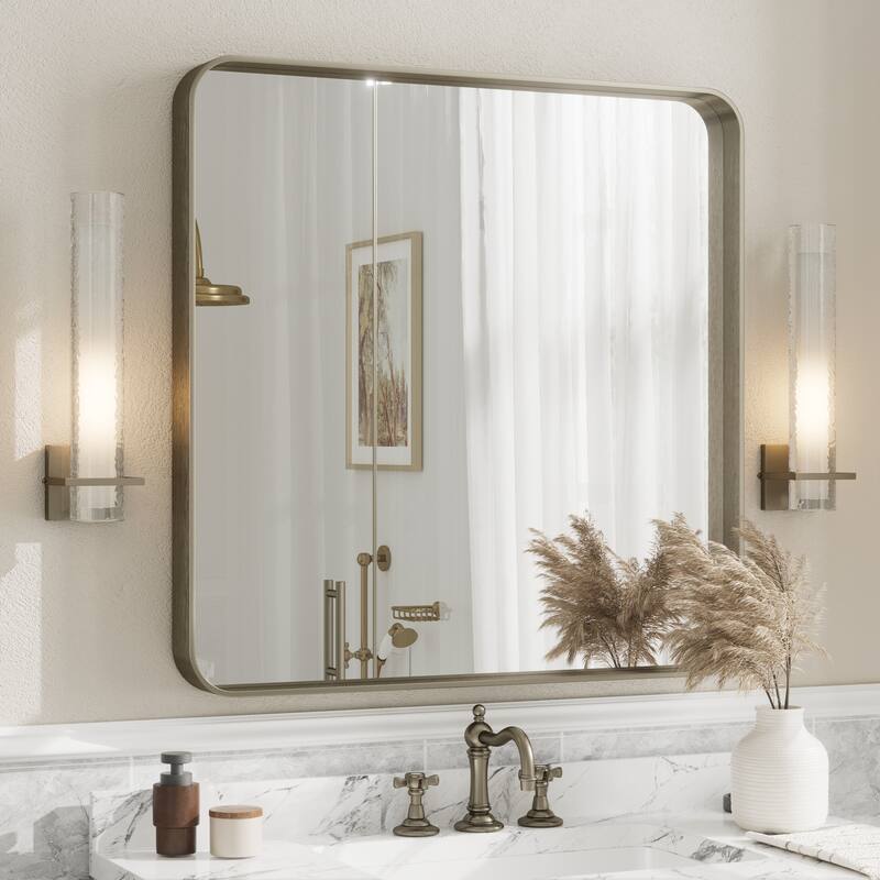 Aluminum Alloy Framed French Cleat Mounted Tempered Glass Wall Vanity Mirror - 36" x 36" - Bronze