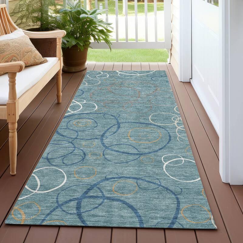 Machine Washable Indoor/ Outdoor Contemporary Nexus Chantille Rug - Teal - 2'3" x 7'6"