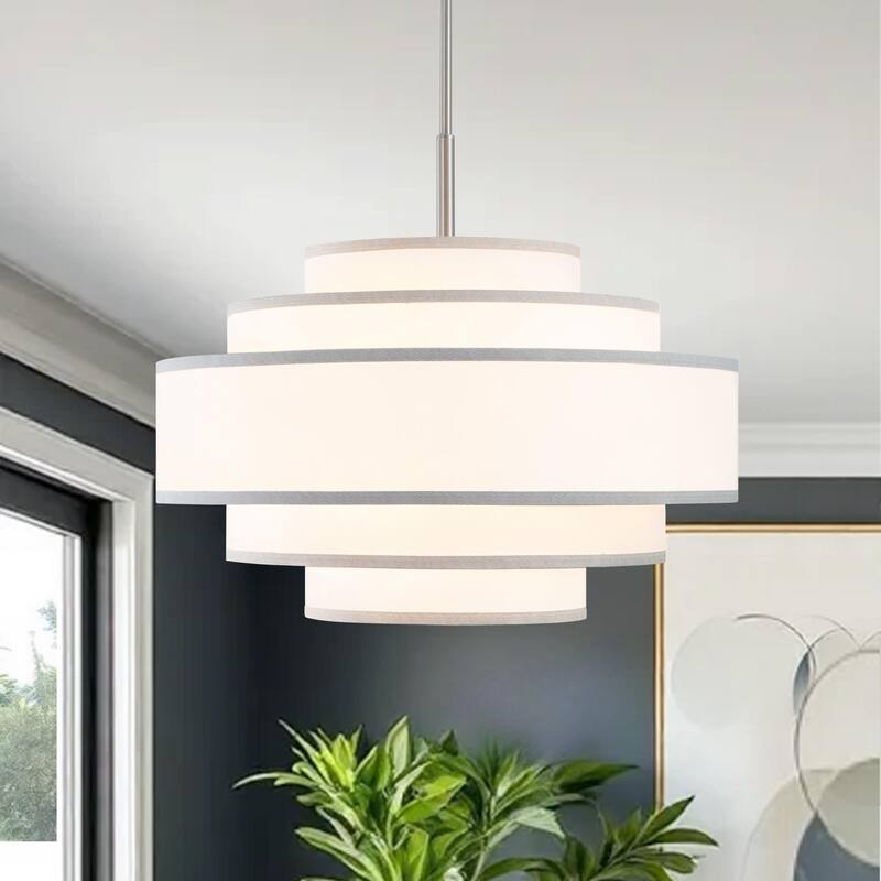 GetLedel 24" 5-Light Dimmable Tiered Drum Chandelier - Brushed Nickel
