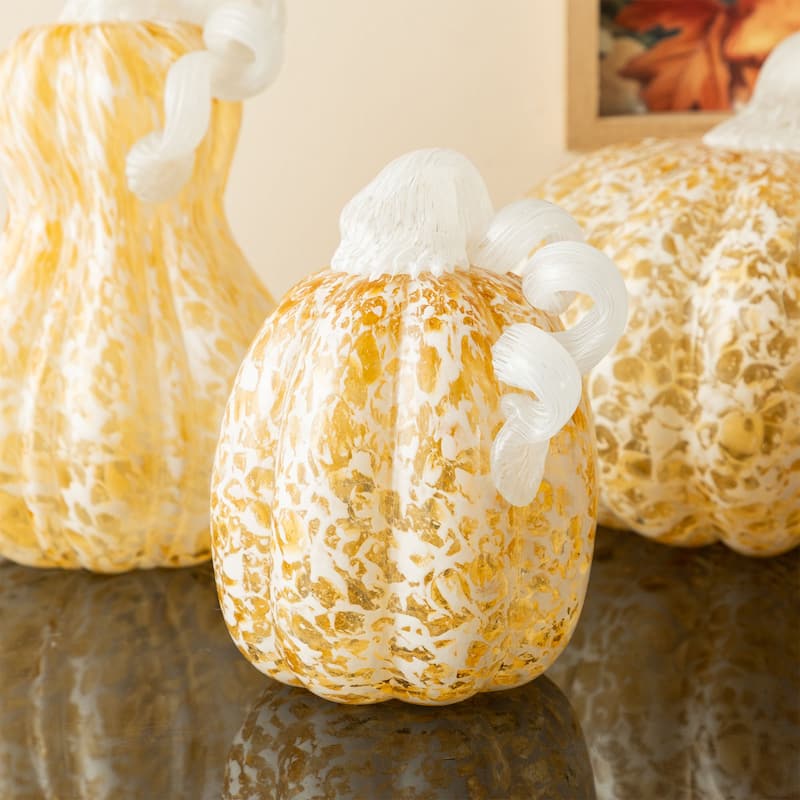 Glitzhome Fall Harvest Amber Dots Glass Pumpkin Thanksgiving Decorating