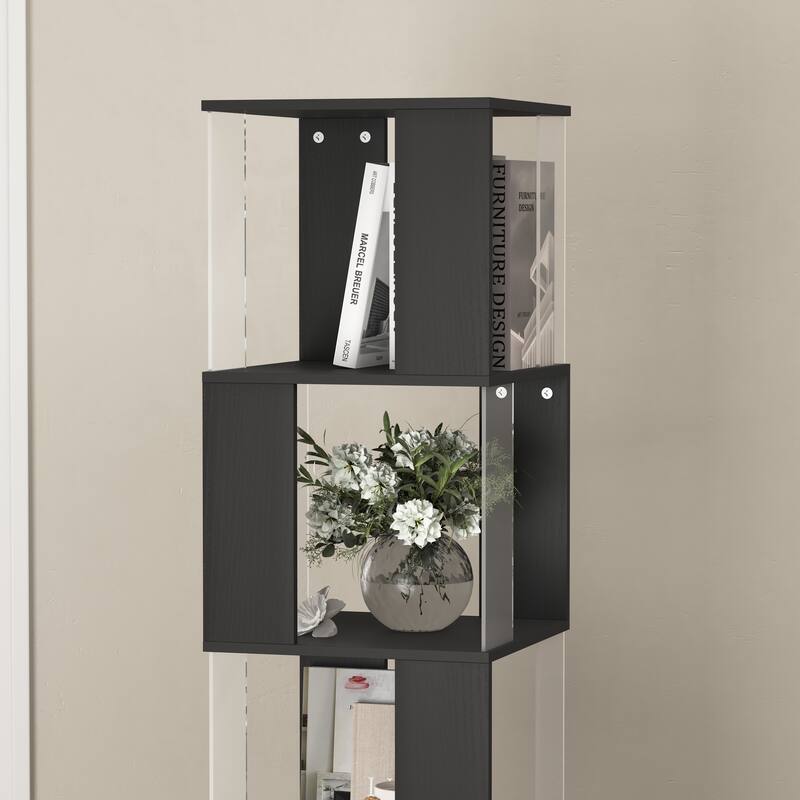 6 tier Rotating Bookshelf, Floor Rack Simple Bookcase with Acrylic plate Bookshelf with anti-toppling base