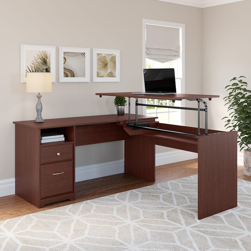 60W 3-position L-shaped Sit to Stand Desk by Bush Furniture - Harvest Cherry
