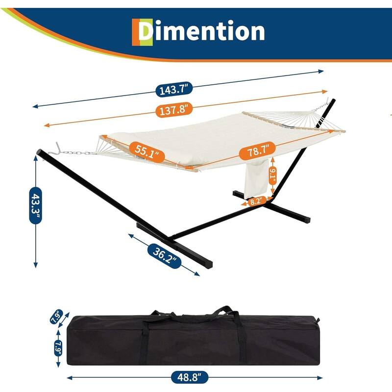 2 Person Heavy Duty Double Hammock, with Collapsible Steel Frame