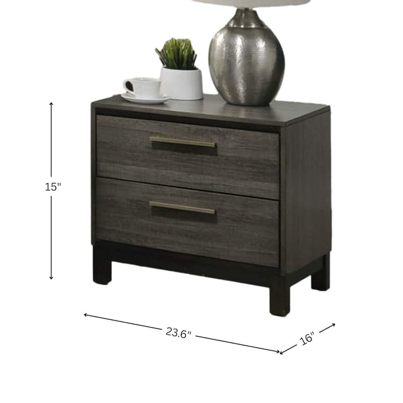 Roundhill Furniture Ioana Antique Grey Finish 3-Piece Wood Bed Room Set, Panel Bed and Two Nightstands