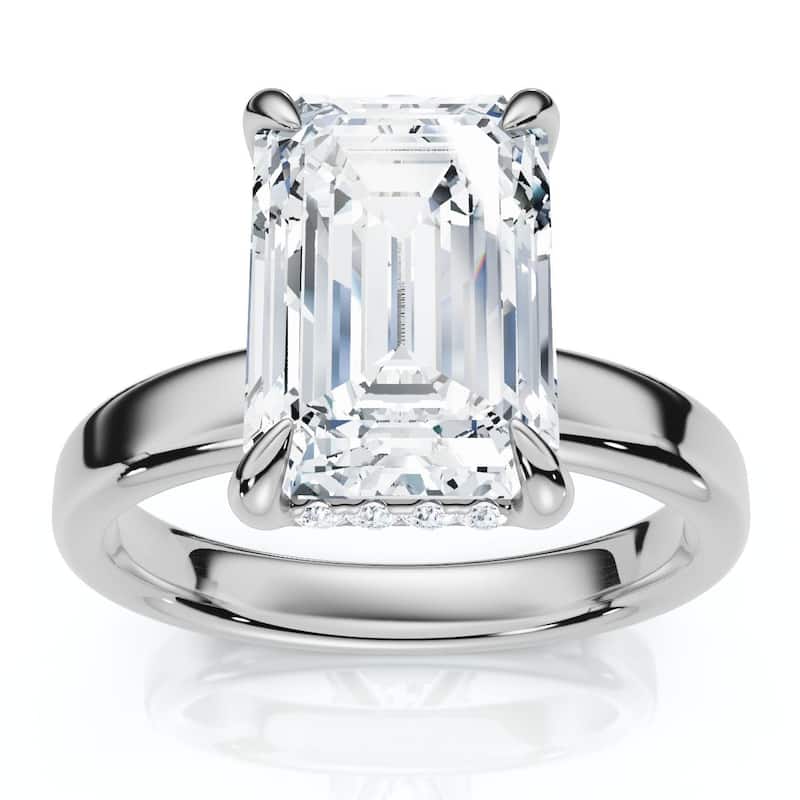 Bliss Diamond Certified 2.60Ct Emerald Cut Hidden Halo Diamond Engagement Ring Gold Lab Grown - 8 - White