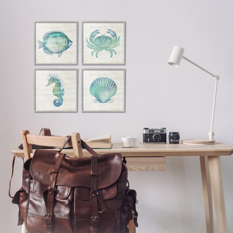 Stupell Aquatic Sea Life Impressions Framed Giclee Art Design By Susan Arnot (Set of 4)