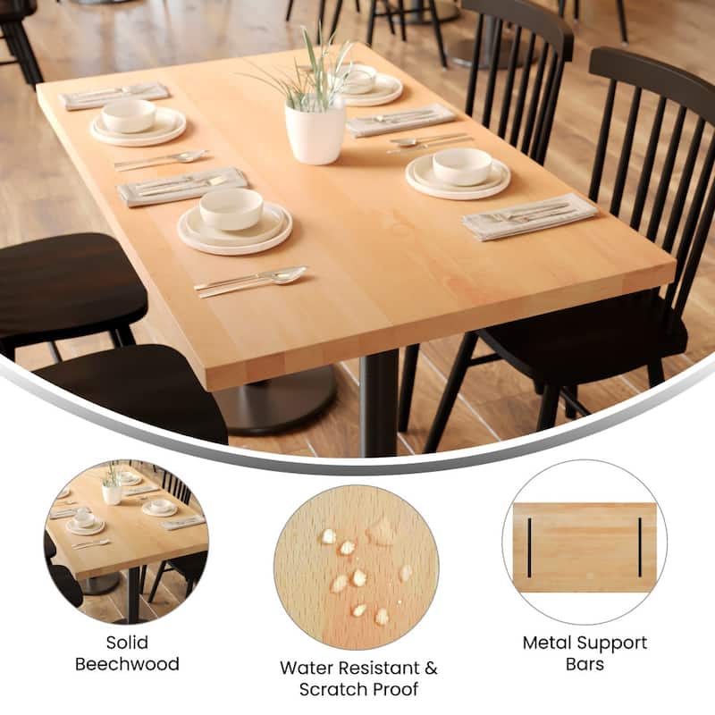 Commercial Solid Wood Tabletop with Support Bars for Indoor Use