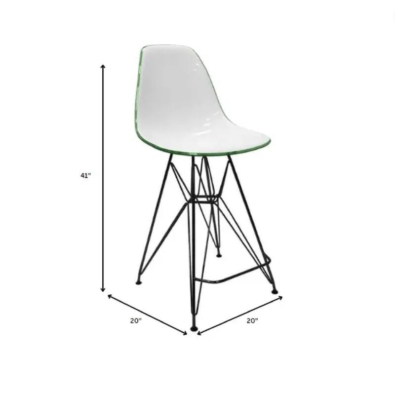 Cresco Acrylic Barstool in Brushed Black Steel Base with Ergonomic Seat, Footrest, & Floor Pads for Kitchen or Home Bar Set of 2