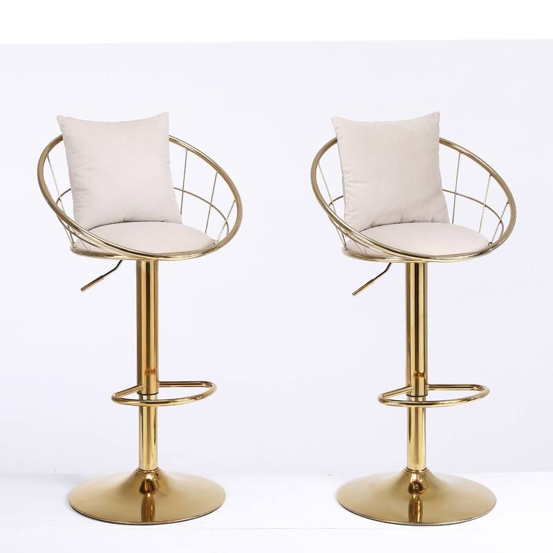 velvet bar chair, pure gold plated, 360 degree rotation, adjustable height,Suitable for dinning room and barset of 2