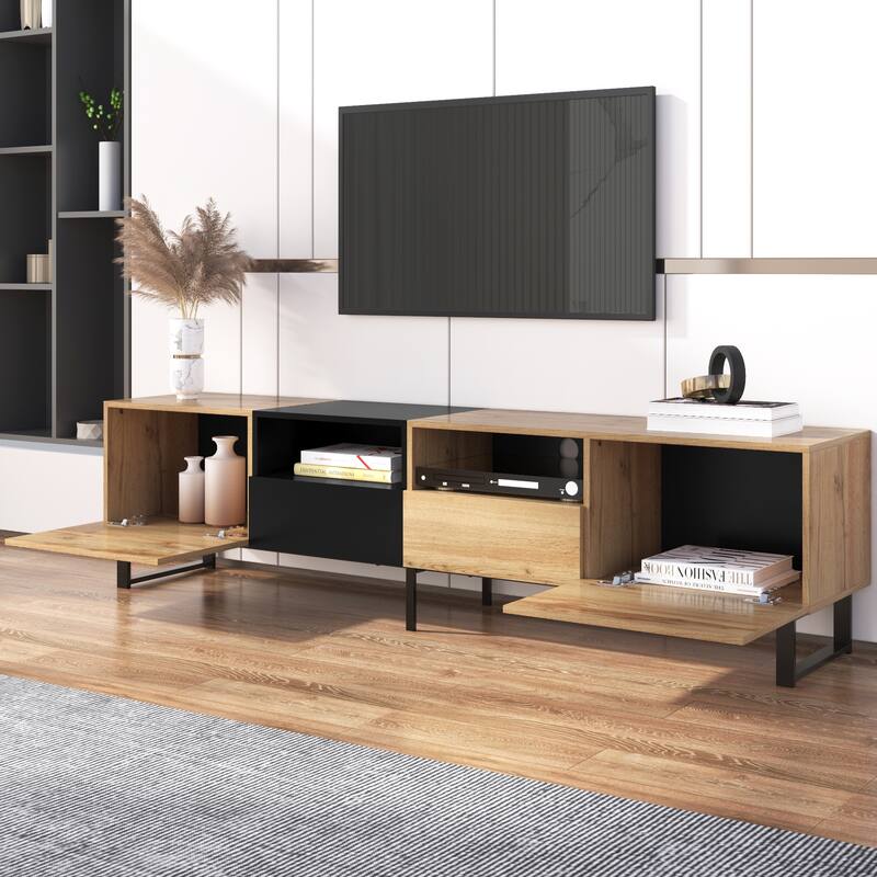 Sleek TV Stand with 2 Drawers & 2 Cabinets for 85" TVs, Entertainment Center with Drop-Down Door