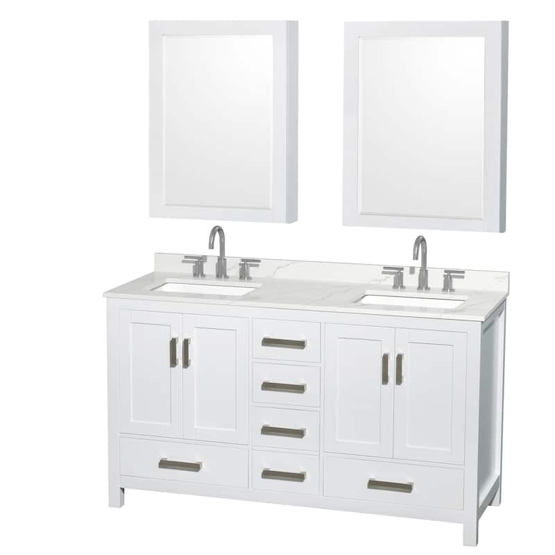 Wyndham Collection WCS141460D-QTZ-US3MED Sheffield 60" Free Standing - White / Giotto Quartz Top / Brushed Chrome