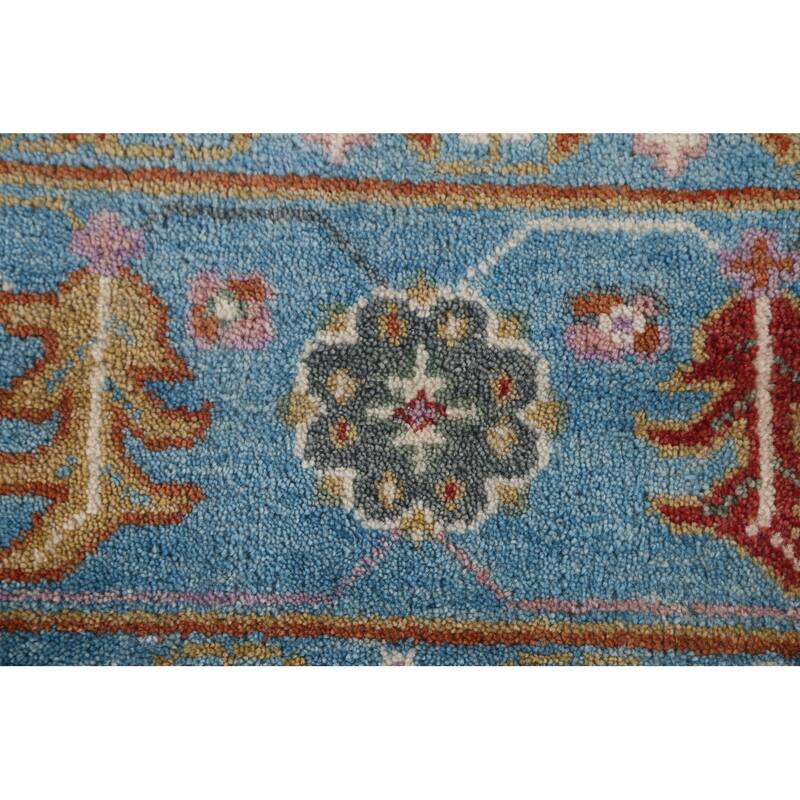 Blue Floral Oushak Area Rug Handmade Wool Carpet - 8'10"x 11'10"