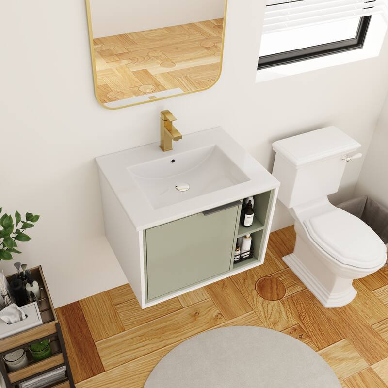 BNK 20"/24"/30" Single Sink Bathroom Vanity with Soft Close Door or Right Side Shelves, Modern Floating Vanity