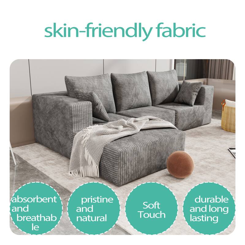 Gray Corner Combination Sofa, Fabric & Foam, 107x39x26 inches, 152 lbs