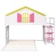 preview thumbnail 7 of 6, House Shaped Bed with Windows,Twin over Full House Bunk Bed with Pink Staircase and Drawer, Shelves Under the Staircase.