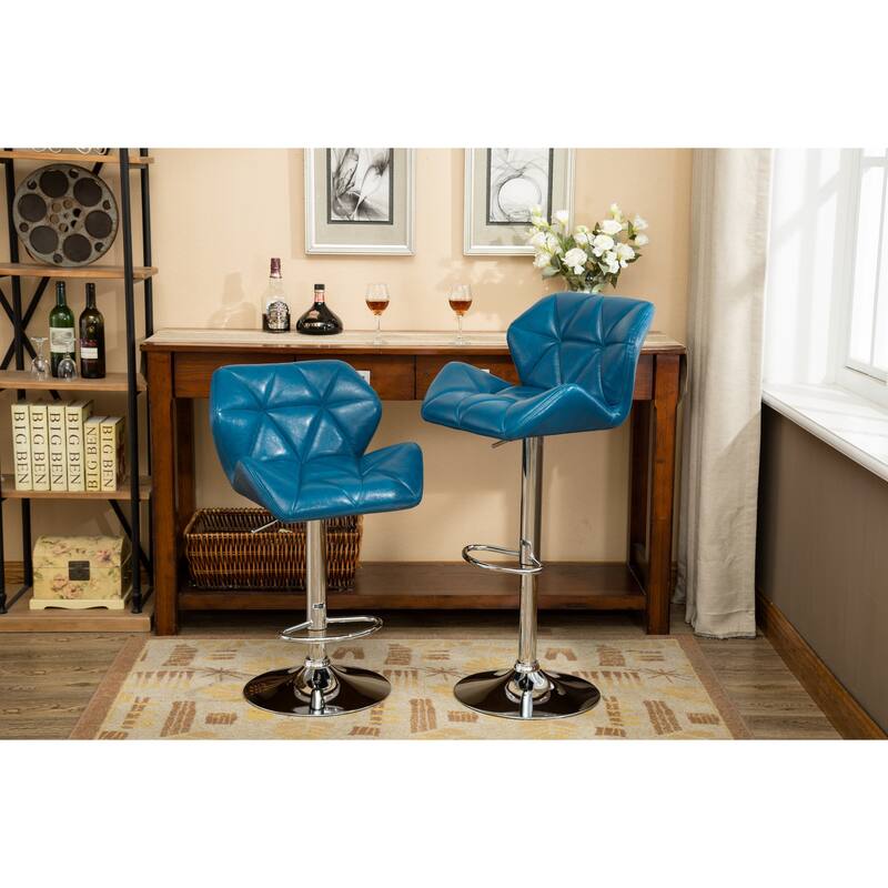 2-Piece Swivel Diamond-Tufted Leather Counter Stools Bar Stools with Adjustable Height & Footrest Dining Stools