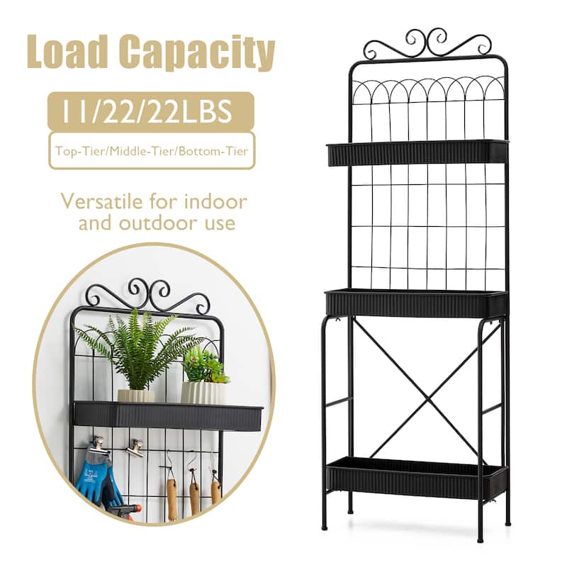 Glitzhome 68"H Multifunctional Metal Plant Stands Black Planter Storage Flower Pot Shelf with Anti-slip Pads