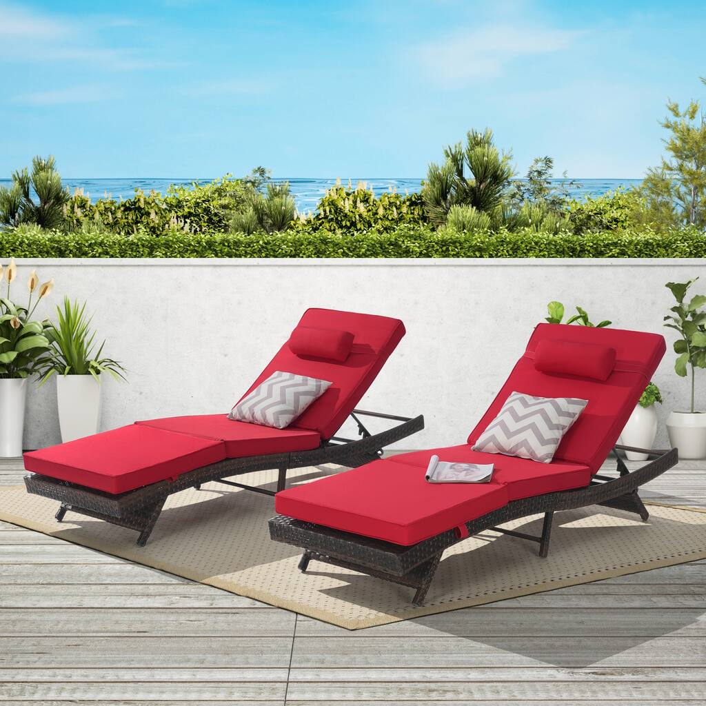 Outdoor Wicker Long Reclining Chair Set of 2