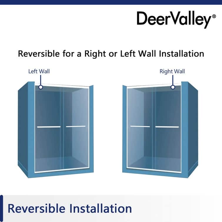 DeerValley 56" - 60" W x 76" H Double Sliding Frameless Shower Enclosure, Stainless Steel Accessories