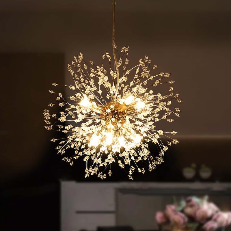 8/ 9-Light Modern Glam Sputnik Firework Pendant Sphere Starburst Chandelier with Crystal Beaded