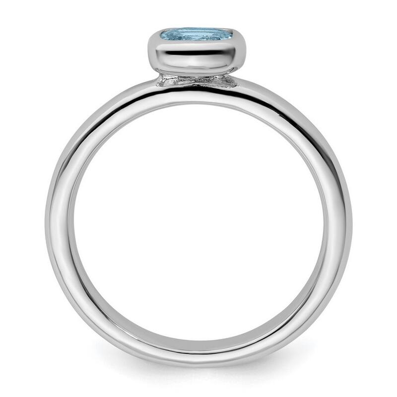 Curata 925 Sterling Silver Bezel Polished Stackable Expressions Cushion Cut Aquamarine Ring