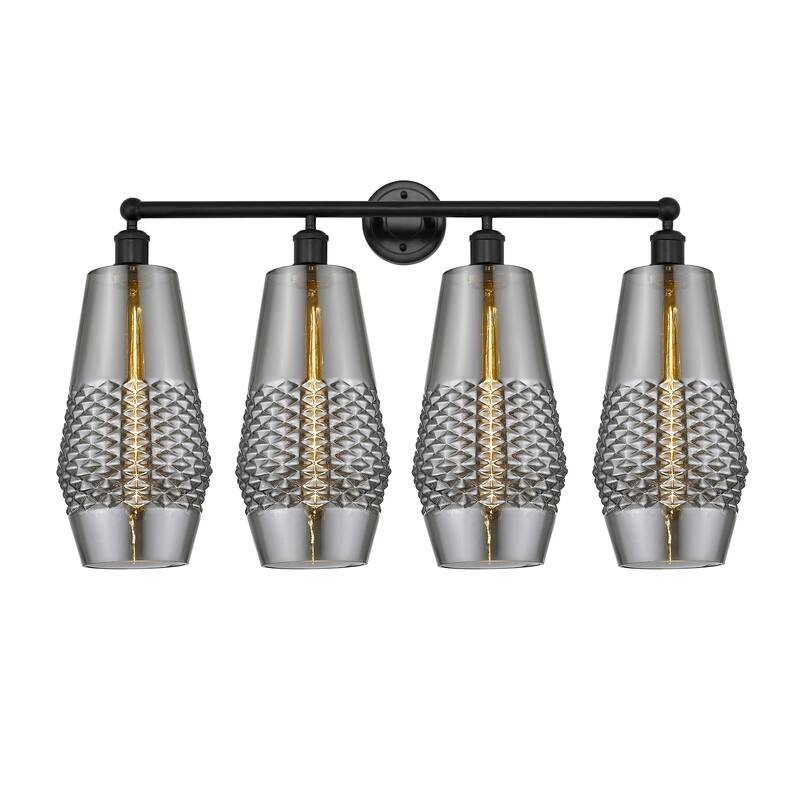 Innovations Lighting Windham - 4 Light 34" Bath Vanity Light - Smoked/Matte Black