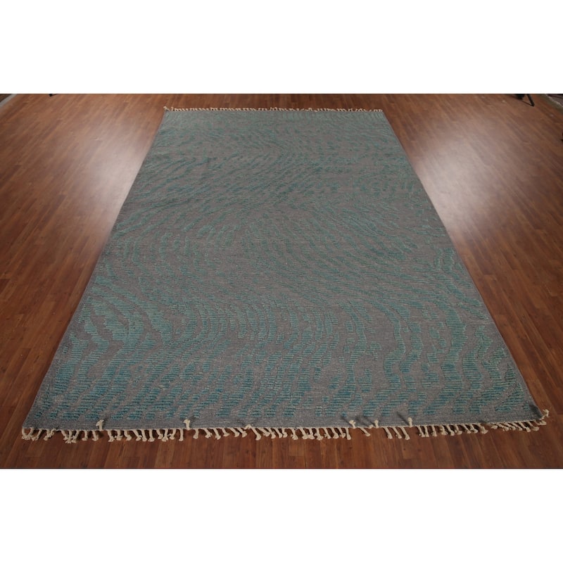 All-Over Abstract Moroccan Area Rug Hand-Knotted Wool Carpet - 9'9"x 12'4"