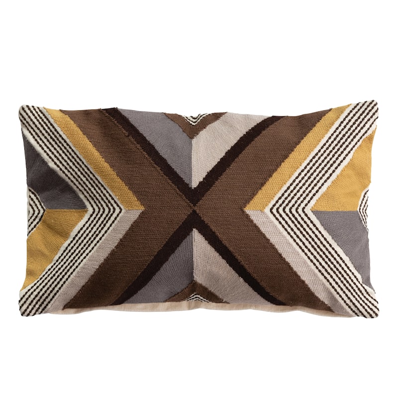 Cotton Embroidered Lumbar Pillow with Line Design - Polyester - Single - 20" L x 12" W x 1" H - Accent - Multi-Color