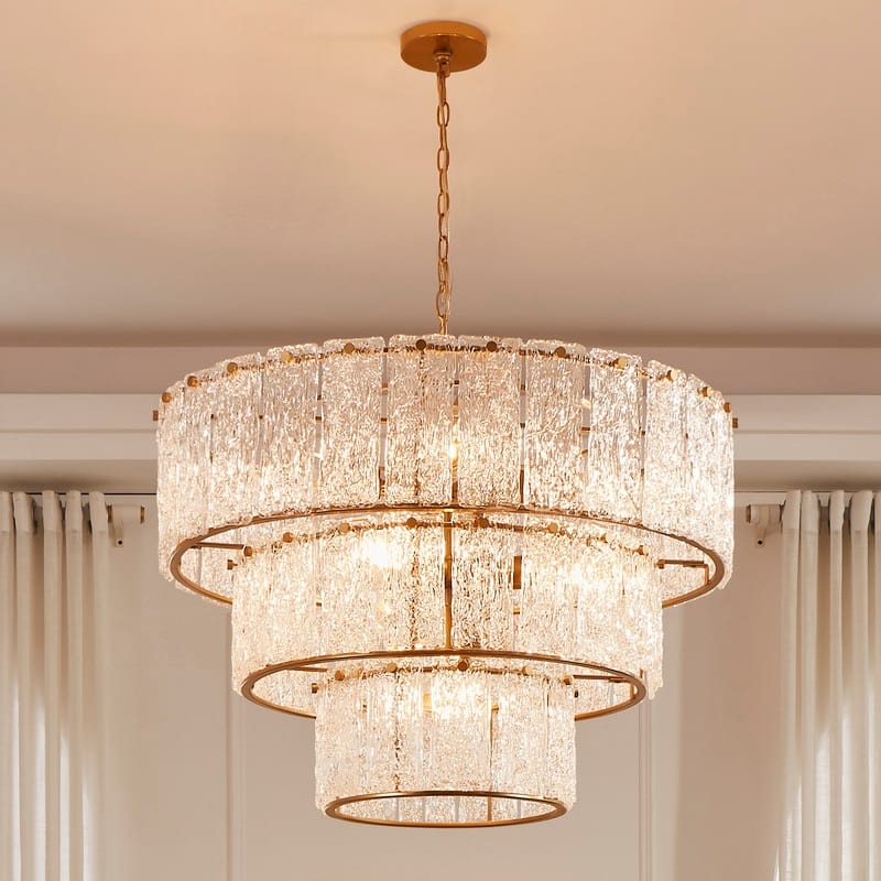 KAWOTI 8-light 3 Tiered Glass Chandelier Pendant Lights - W27.75" x H85" - W27.75" x H85"