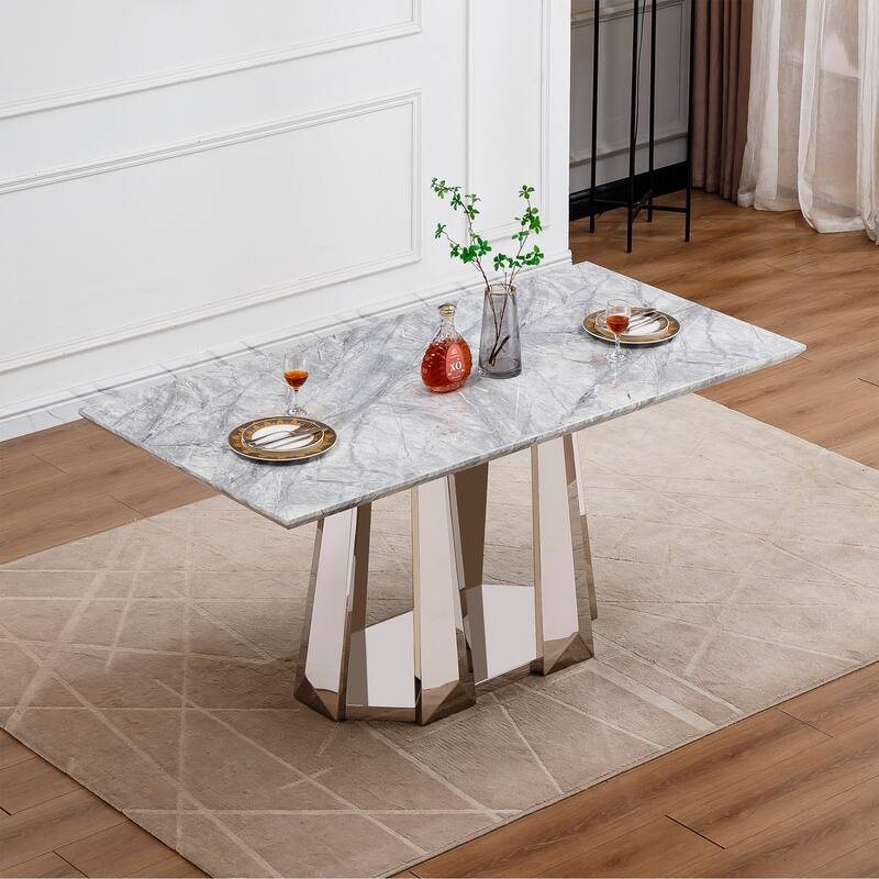 GDFStudio - Rose Series 70'' Rectangle Faux Marble Dining Table 6 People with Modern Large Size