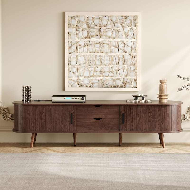70" Mid Century TV Stand with Tambour Doors & Drawers, Media Console for 80" TVs, Living Room & Bedroom Storage