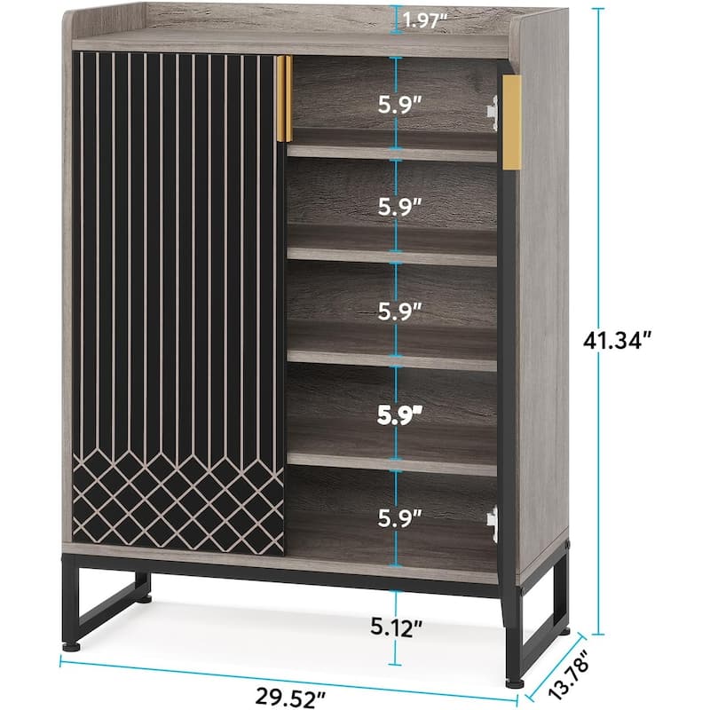 25 Pairs Shoe Cabinet with Doors, 5 Tiers Shoes Rack Organizer Cabinet - 5-Tier