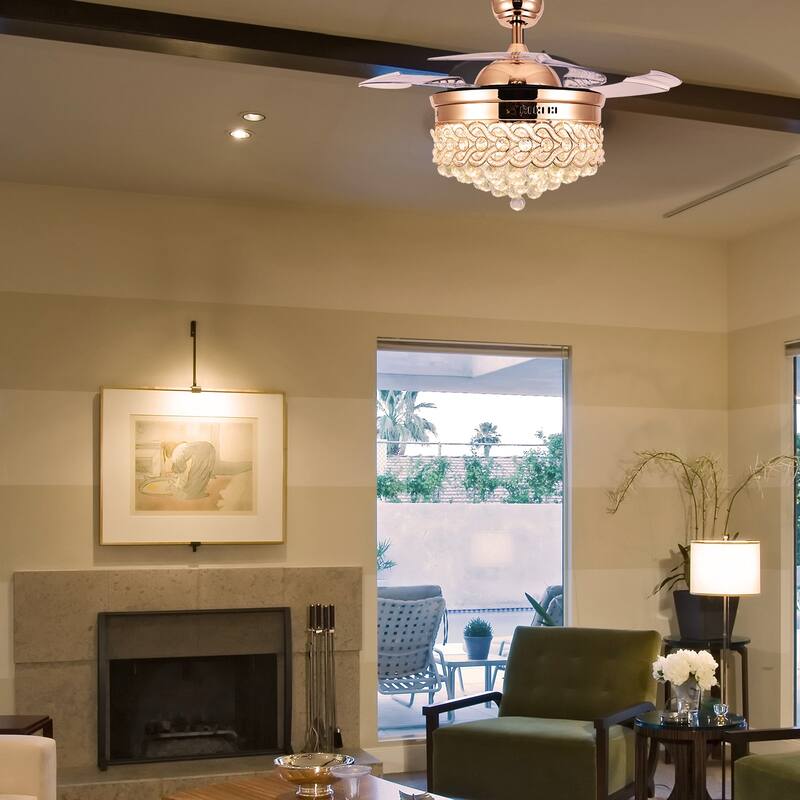 Bella Depot 42" Modern Crystal Retractable Ceiling Fan with LED Light and Remote Control