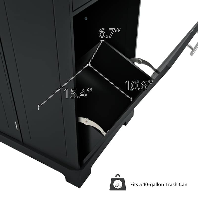Fluted Kitchen Island with Trash Can Storage Cabinet, Kitchen Cart with Power Outlet Rolling Kitchen Islands on 5 Wheels