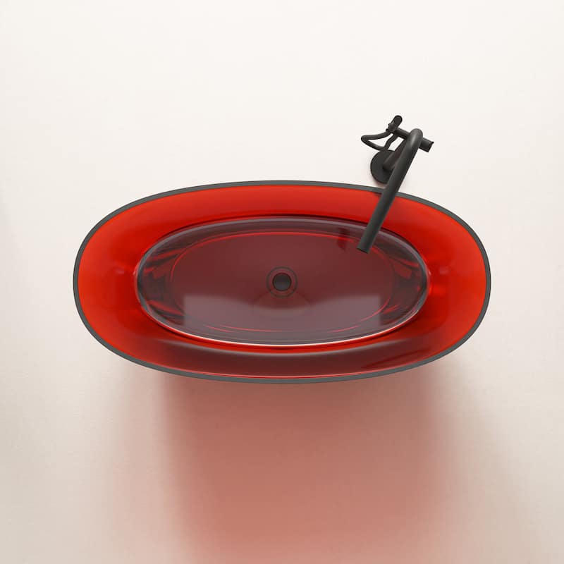 Vanity Art 59" or 67" Stone Resin Oval Freestanding Bathtub, Soaking Tub with Pop Up Drain