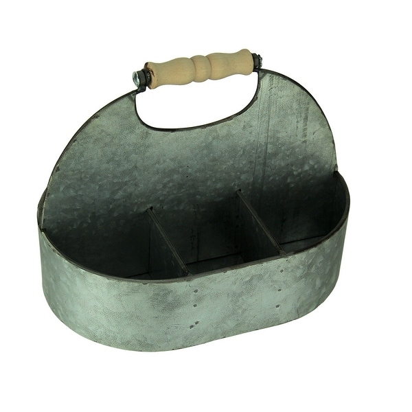 Rustic Galvanized Finish Metal Divided Storage Caddy - 7.5 X 10 X 7 inches