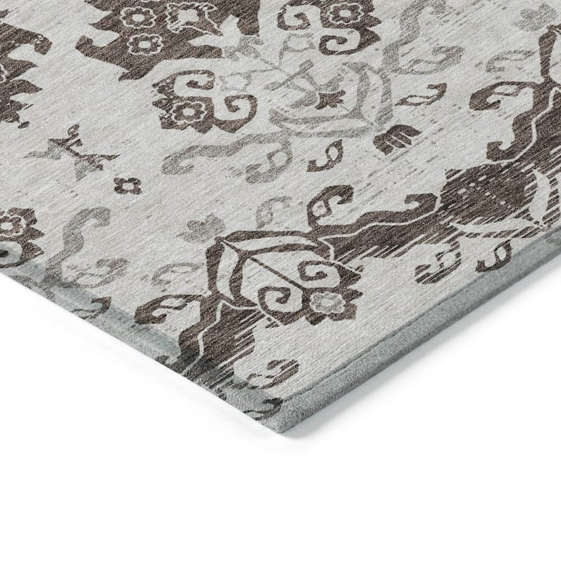 Machine Washable Indoor/ Outdoor Chantille Damask Medallion Rug