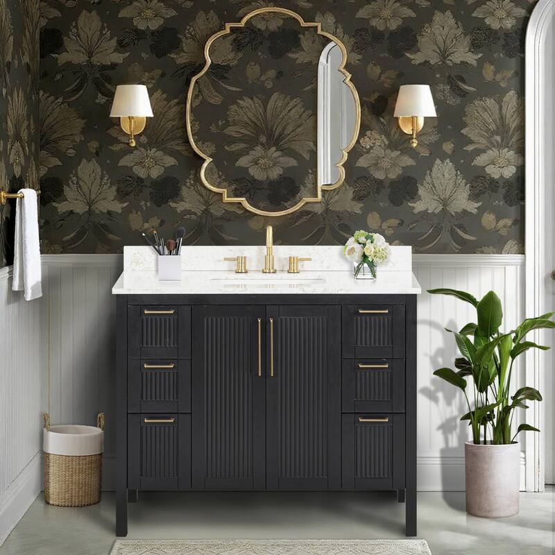 Luka Bathroom Vanity in Black Oak with Alluring Quartz Top