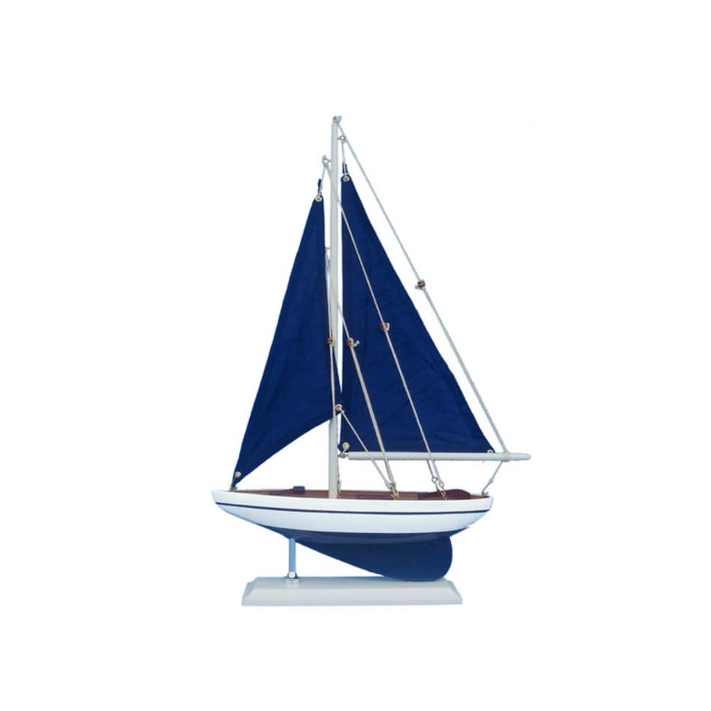 17" Wooden Pacific Sailer with Blue Sails Model Sailboat Ideal as Decoration or Centerpiece for Any Event