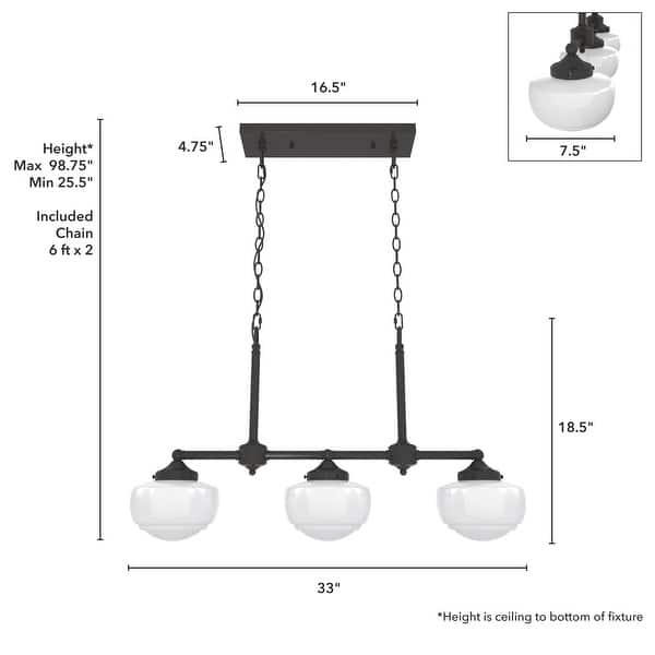 dimension image slide 0 of 5, Hunter Saddle Creek Linear Chandelier, Clear Glass, Dining Room Table, Kitchen Island