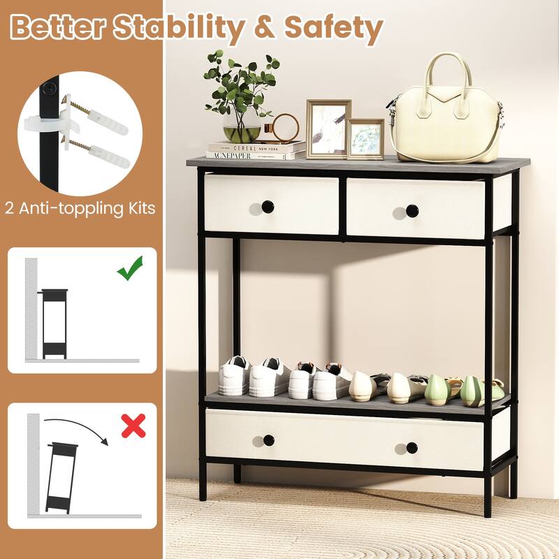 Gymax Console Table w/ 3 Fabric Drawers 32'' Narrow Entryway Table